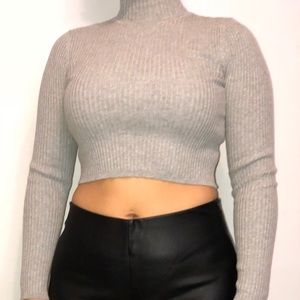 Grey Forever21 Turtleneck Crop Top